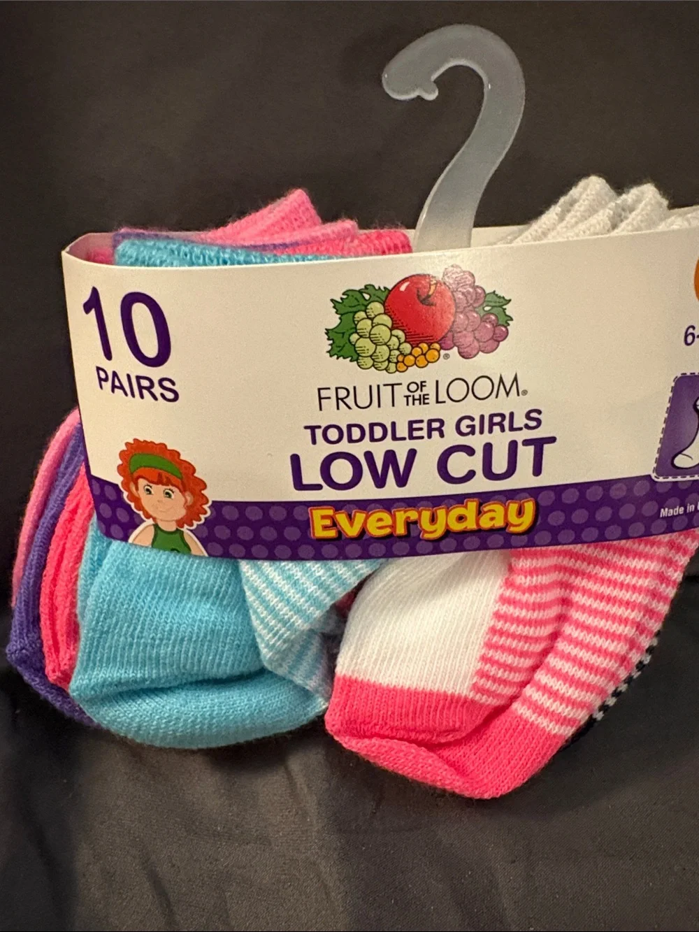 Fruit of the Loom Toddler Girls Low Cut Socks - Pink & Aqua Mix (10 Pairs) NWT